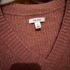 Nine West Women's Glittery Mauve V-Neck Sweater